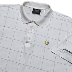 VTG Masters Collection Mens XL White Cotton Golf Polo Shirt Augusta Windowpane